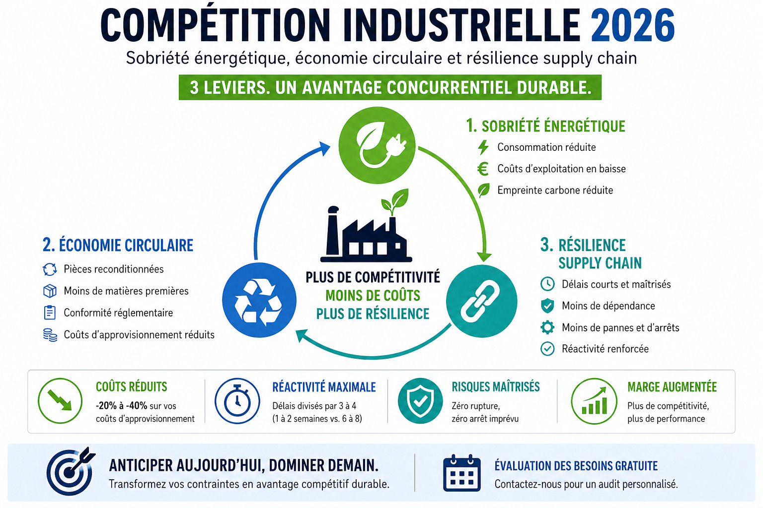 La compétition industrielle en 2026 : sobriété énergétique, économie circulaire et résilience supply chain
